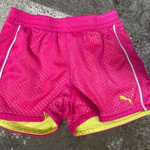 Puma girls bright pink and yellow sports shorts